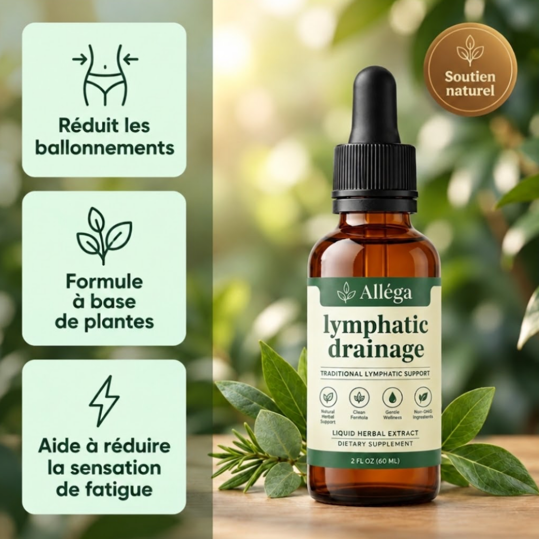 Flacon compte-gouttes Alléga, gouttes de drainage lymphatique aux extraits de plantes